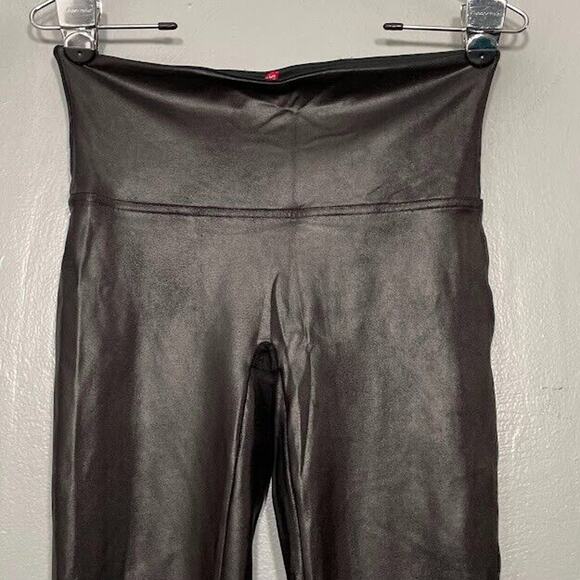 Spanx Size Large Black Faux Leather Leggings Slimming Shaping Ankle Cyber Goth - Picture 2 of 12